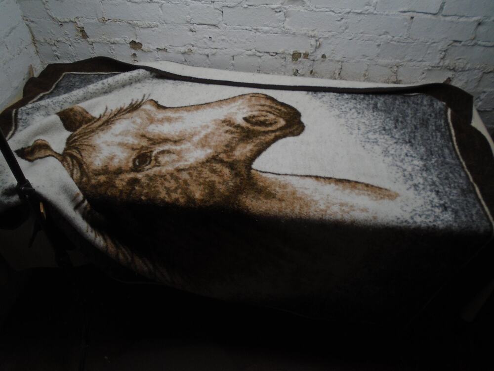 Vintage Biederlack Reversible Horse Head Graphic Fleece Throw Blanket